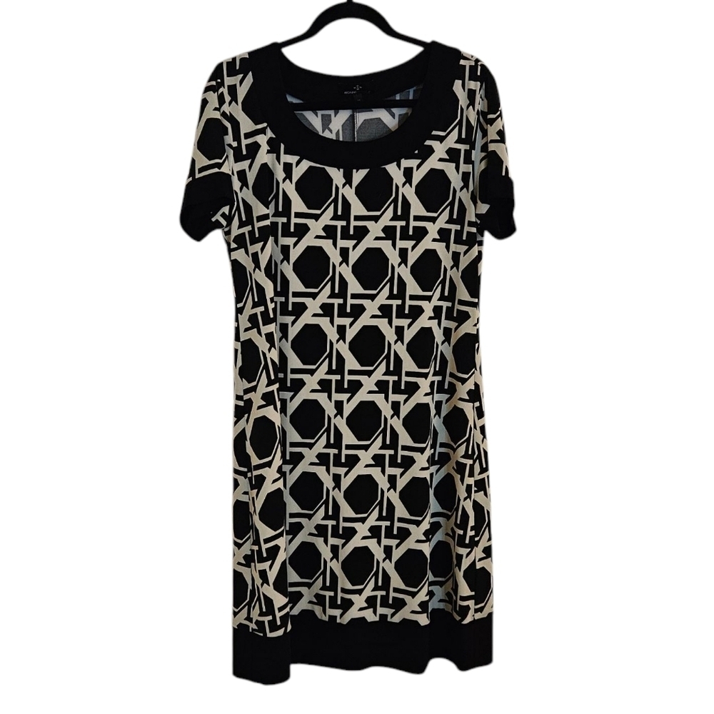 🎉HP🎉Ronni Nicole Scoop Neck Geometric Black/Cream Sheath Stretch Dress size 12
